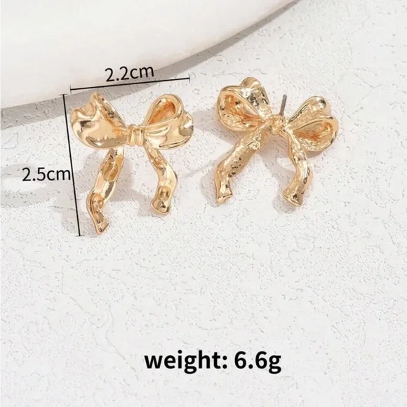 Gold Coquette Bow Earrings - Picture 5 of 5